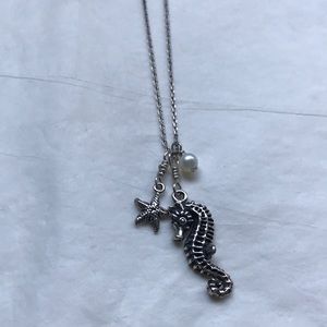 Sterling Silver seahorse, starfish, pearl necklace